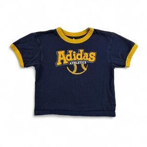 Vintage Adidas Baby T Shirt 24M Navy Yellow Logo Athletic Toddler Tee